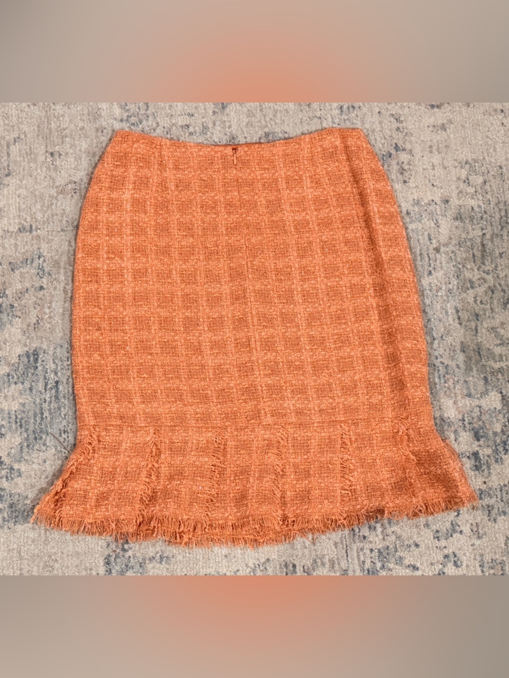 Final price Rickie Freeman Teri Jon Orange Tweed Fringe Hem Pencil Skirt - Picture 7 of 8